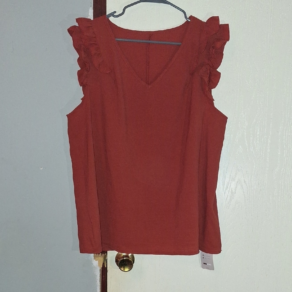 Elegant Sleeveless Ruffle Top - Terracotta